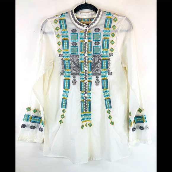 Johnny Was Tops - Biya Johnny Was Off White Embroidered Tunic XS